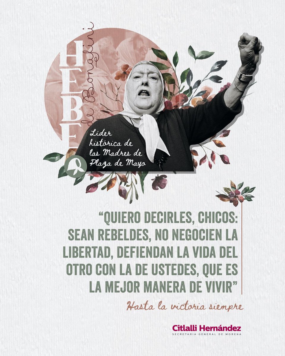 CitlaHM's tweet photo. Gracias Hebe por todo el legado de lucha, memoria, verdad y justicia que nos dejas.

Siempre serás un ejemplo para las que seguimos en este plano terrenal dando la batalla por construir un mundo mejor. 

"Quién muere por la vida, no puede llamarse muerto".
Vuela alto 🕊 https://t.co/GDx3grNsjE