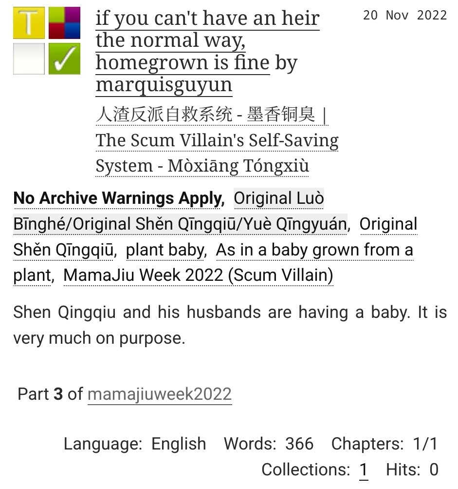 And for #MamaJiuWeek2022 Day 3 - Plant Baby, we have a little BingQiJiu snippet!

archiveofourown.org/works/43171674