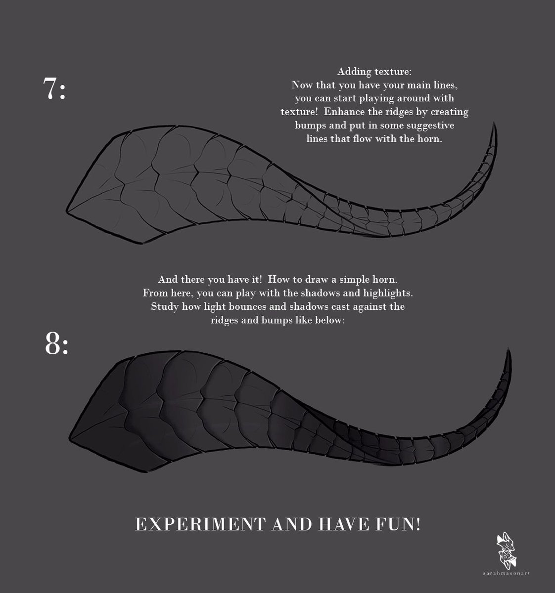 SarahMasonArt's tweet photo. I draw a lot of horns, so I figured sharing how I draw them may be useful to some!

Have fun! https://t.co/pweNVrBIhg
