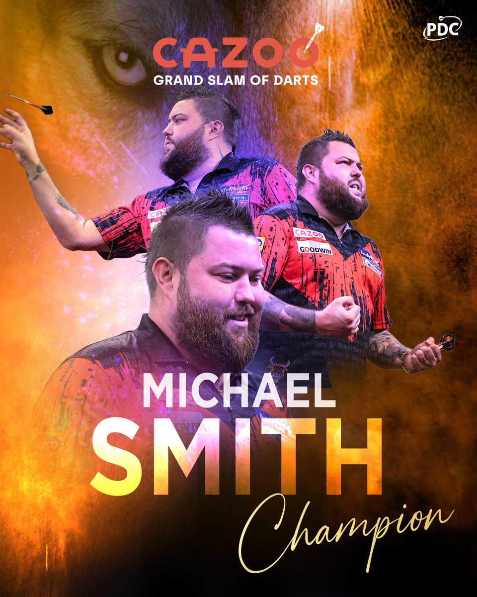 SMITH HAS DONE IT!

Michael Smith is finally a TV ranking event champion!

Bully Boy blasted his way past Nathan Aspinall, winning the final 16-5 to claim the Eric Bristow Trophy.🏆

#GSOD | Final
📺 bit.ly/GSOD22Live