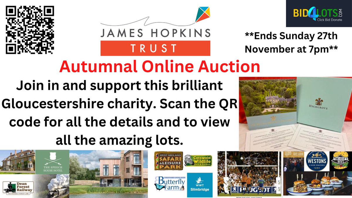 Really looking forward to supporting the brilliant @JHTCharity with their online Autumnal Auction which starts at 11am tomorrow. Some amazing prizes on offer. Get involved if you can and share as well bid4lots.com/catalogue.cgi?…