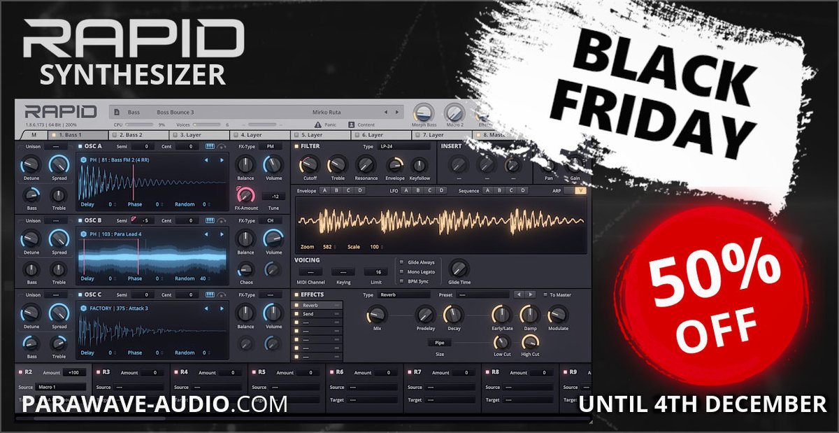 ParawaveAudio's tweet photo. A little later than last year but the best discount so far. Get #RapidSynthesizer 50% OFF! Until 4th December.
https://t.co/jeWAWajOvj https://t.co/WlpnZwq8uq