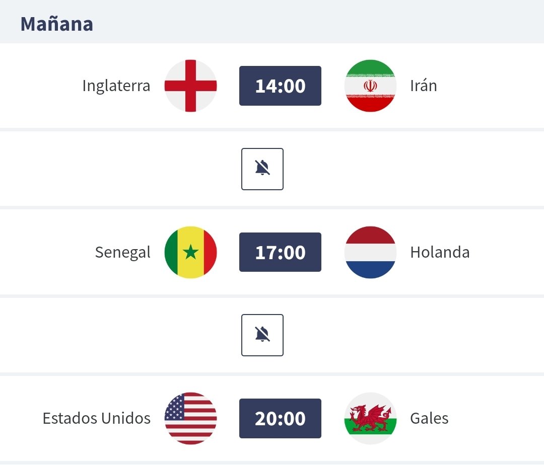 Estos son los partidos de mañana y los horarios. 

#FIFAWorldCup 
#Qatar2022 
#DreamerFifa2022