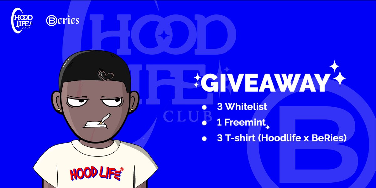 GIVEAWAY with our friends <a href="/HoodlifeClub/">Hoodlife Club 🧸</a> 🎠🫧 

To be won🎁
-3 WL for their upcoming launch
-1 Free Mint
-3 T-Shirt (HoodlifexBeRies) 

To participate👇
-RT+Like
-Follow <a href="/HoodlifeClub/">Hoodlife Club 🧸</a> &amp; @0xBeries

Draw in 2 days, Good luck🤞