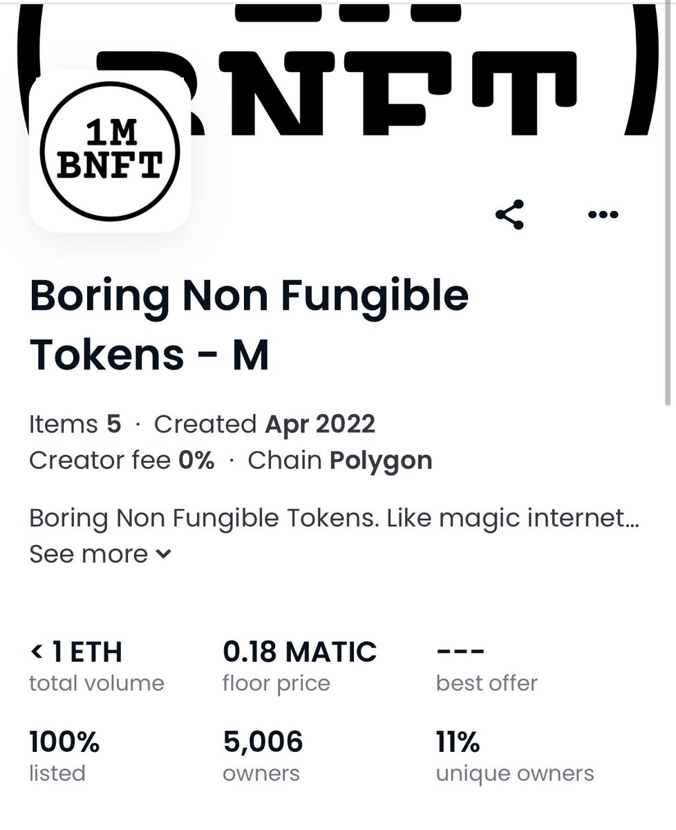 Over 5000 holders on the MBNFT <a href="/BoringNonFTs/">Boring Non Fungible Tokens</a> collection!

opensea.io/collection/bor…

<a href="/rocketbotpro/">RocketBot</a> giveaway 100 merge 1 30d