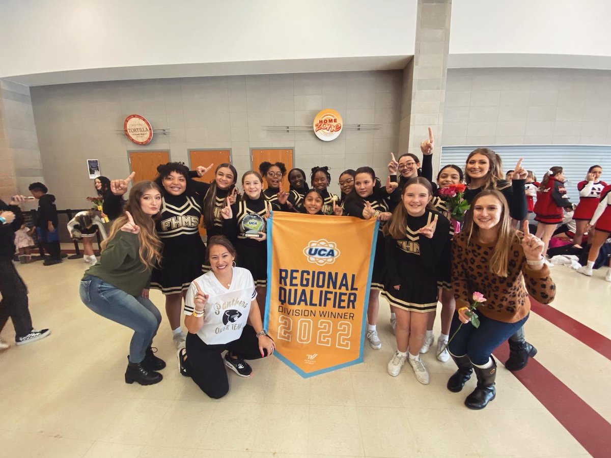fhmscheer's tweet photo. FHMS takes 1st in Regionals!!! Go Panthers! 🖤💛🐾 #fhmslimitless #celebratekisd #cheerlimitless https://t.co/UGK2BnZprF