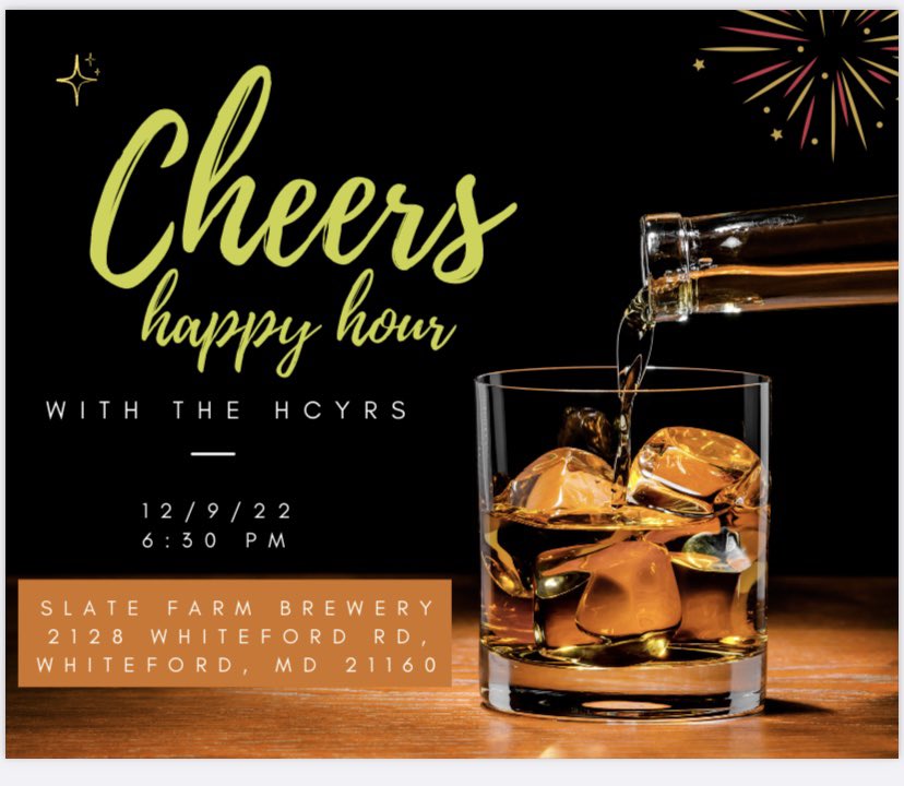 HarfordCountyYR's tweet photo. Join us as we kickoff the Christmas season! 12/9, 6:30PM, Slate Farm Brewery! #HappyHour #hcyr https://t.co/fxJfE4mOzr