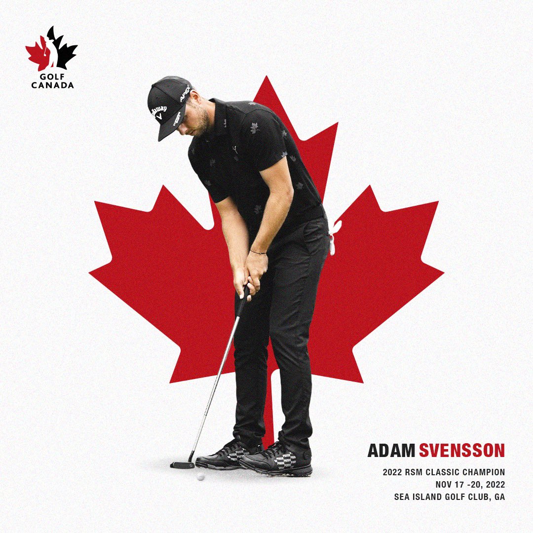 GolfCanada's tweet photo. Congrats to Canada’s Adam Svensson on winning The RSM Classic for his first PGA TOUR victory 🏆 https://t.co/p9gdwIGXV2