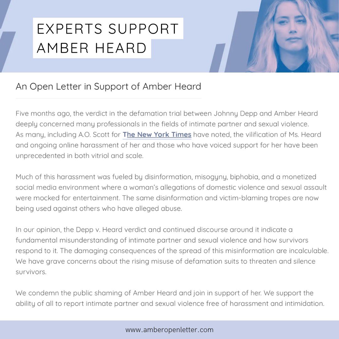letterforamber's tweet photo. The open letter in support of Amber Heard is a living document and is now nearing 300 signatures including @MsMagazine, @nwlc and @UltraViolet.

@ your favorite expert or org to see if they’d like to join us! Sign-on here: https://t.co/uu7ewZJO2T https://t.co/5f8AX2Zm0z