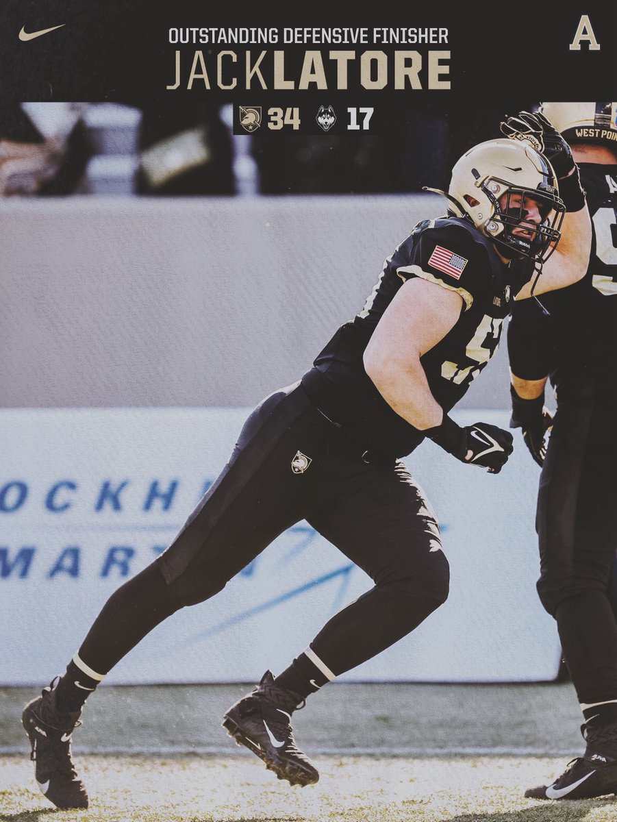 Jack Latore, DE. ⁦<a href="/ArmyWP_Football/">Army Football</a>⁩ Outstanding Defensive Finisher vs. UConn. #BuiltForTheBrotherhood #LastOfTheHard. #BEATnavy! 🏴‍☠️
