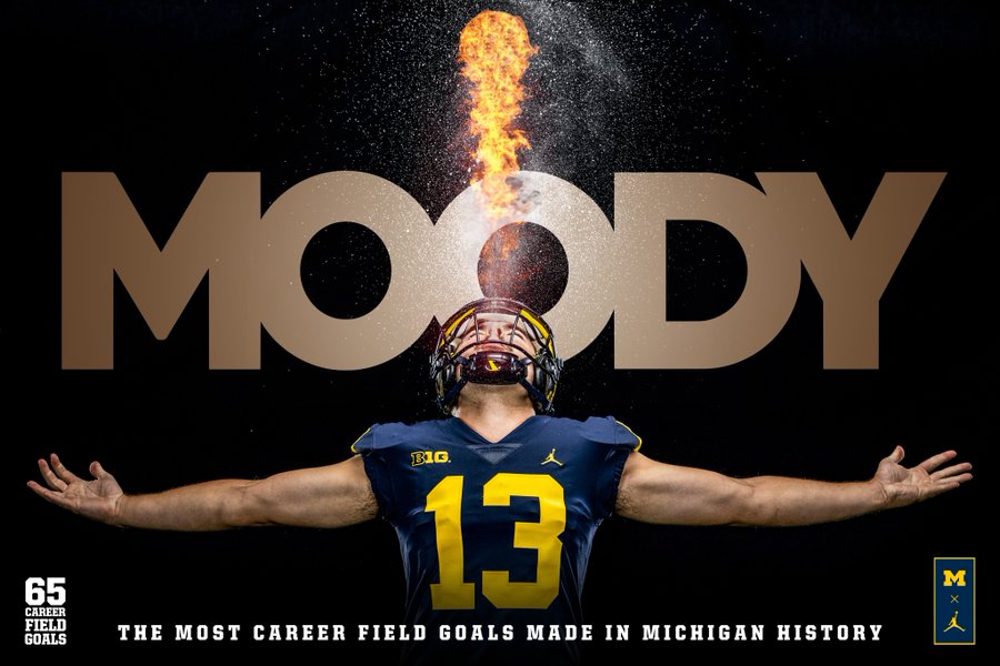 Jake Moody has made the most field goals in Michigan football history with 65