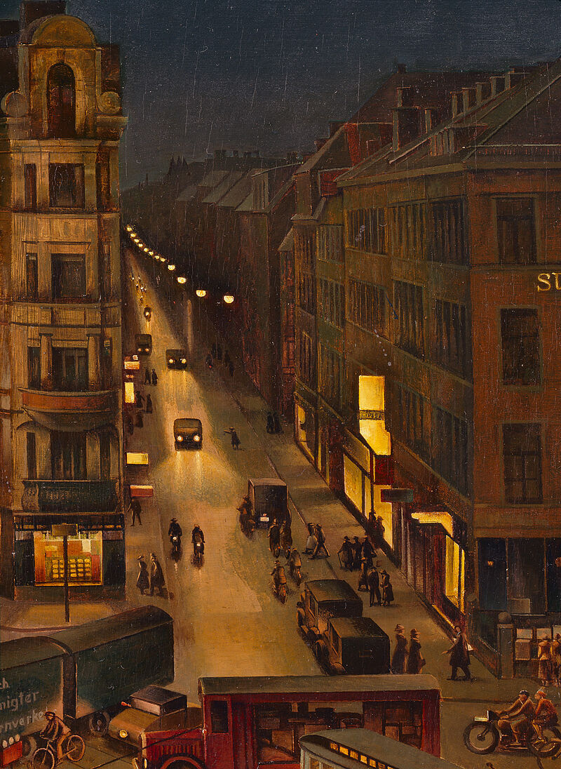 Bona nit!
¡Buenas noches!

 🎨Wilhelm Heise, 'La Stiglmaierplatz de Munich de noche' (Detalle), 1935.