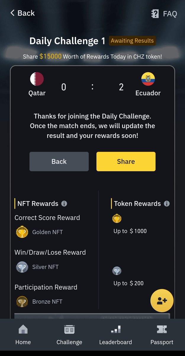 SelamDirar's tweet photo. My prediction of the first  match of world cup on BINANCE FOOTBALL FEVER 2022 was correct. https://t.co/XHb0N2zPik