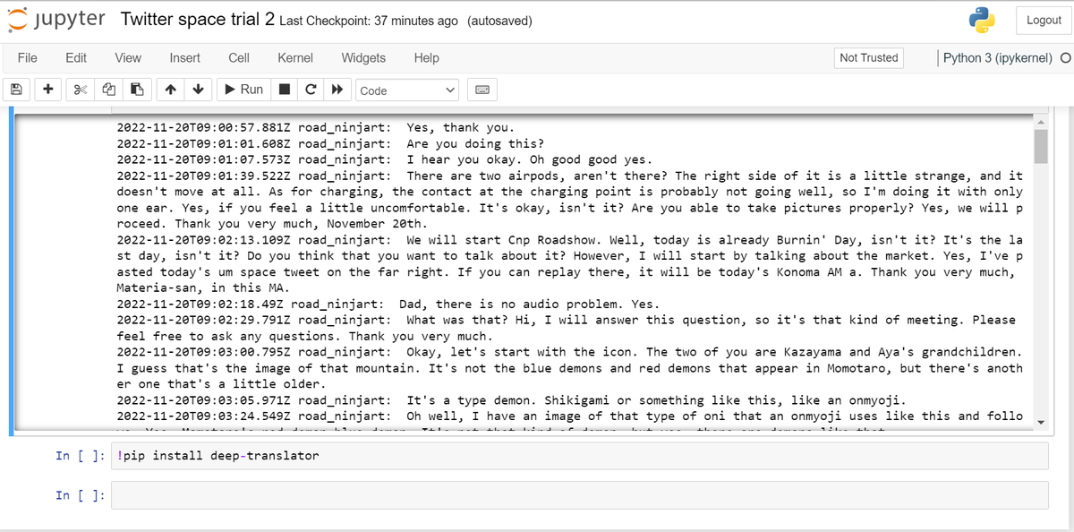 WhyCaptainY's tweet image. Yes, I finally did it! With my basic python knowledge now I have spaces Auto-transcript translator! I will have a basic UI ready and upload it, dm for code if interested🙏 @IHayato @shupeiman now I can understand! Captain 1 - 0 @elonmusk 😂

#knowledgeForAll #NFT #OnlyAlpha