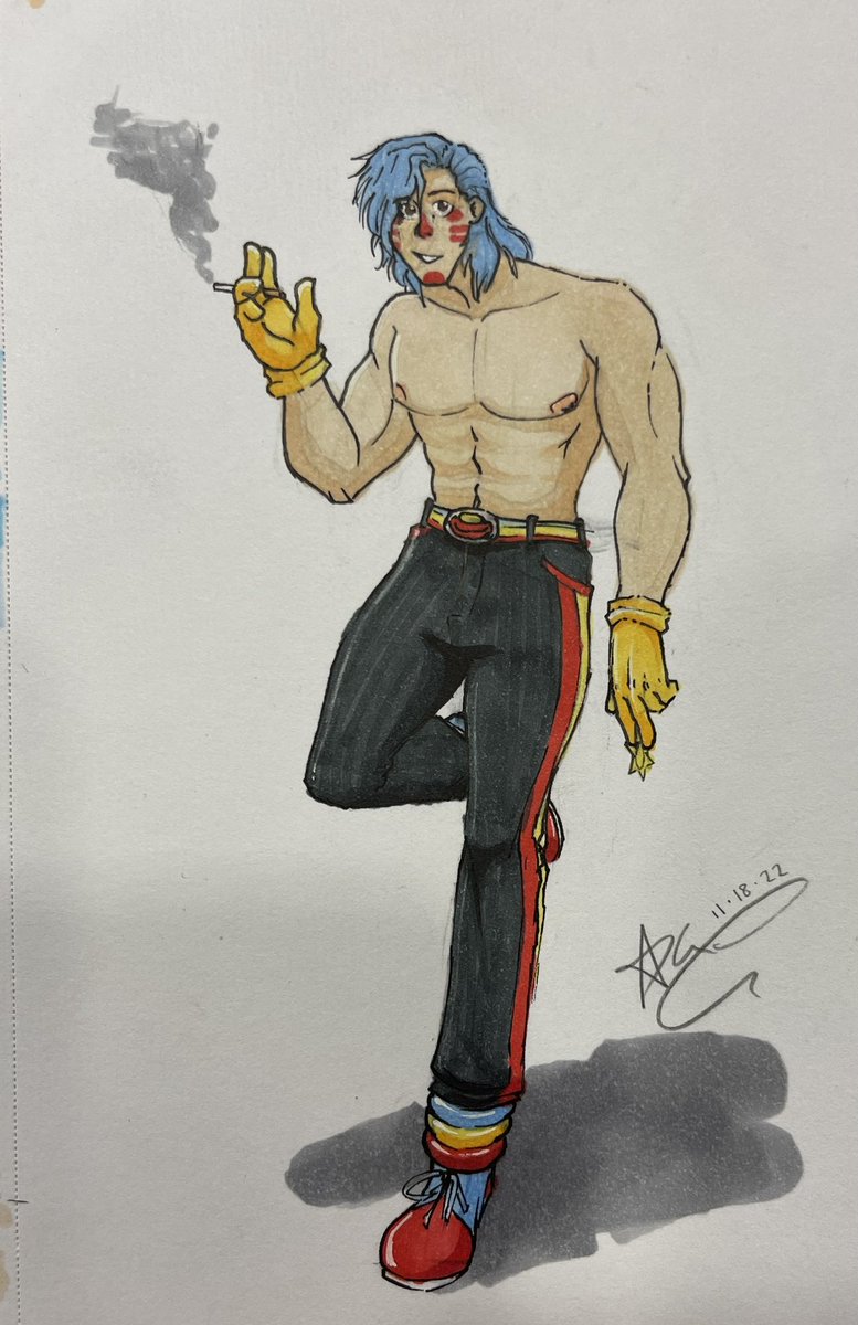 AcrizC's tweet photo. #somethingswrongwithsunnydayjack #SunnyDayJack
 The clown man has color finally! Feels good drawin’ after so long. Testing out my new copics. Now I just need to grab some colored fine tips so my lines aren’t always black. Maybe I’ll draw the others soon. https://t.co/PmIPTSx7t7