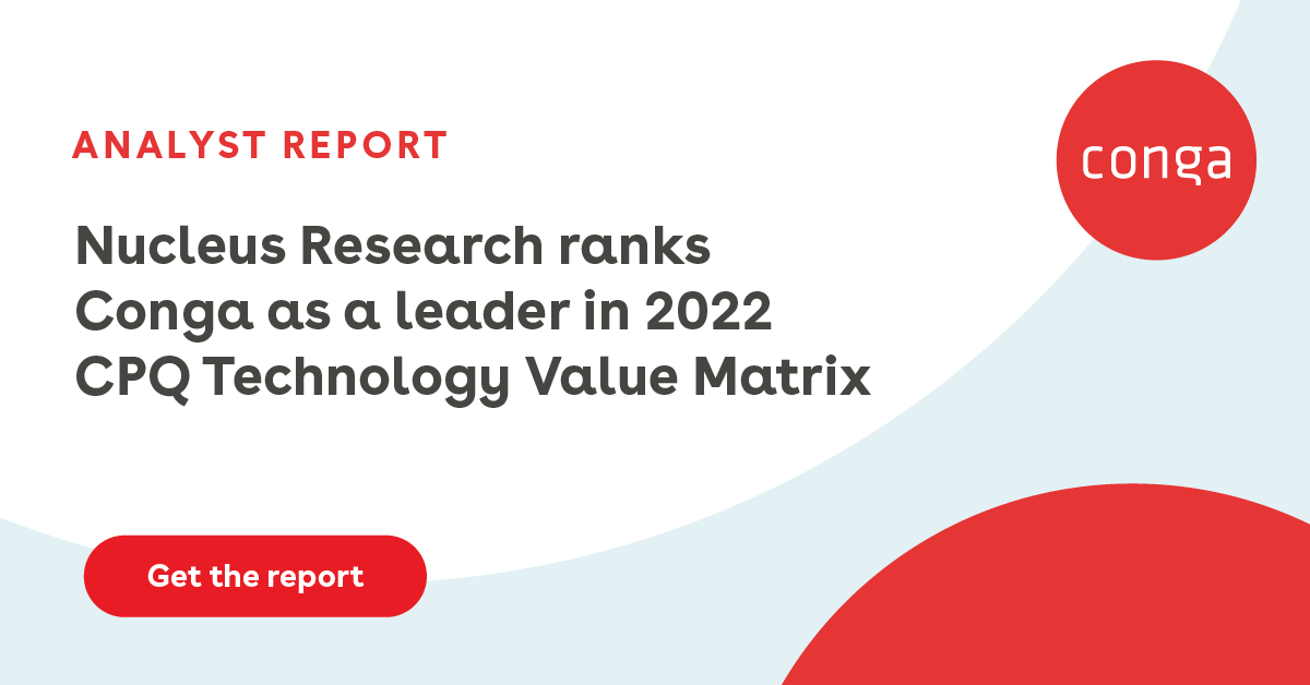 zthomas's tweet photo. @NucleusResearch awarded Conga the top leader position in the 2022 CPQ Technology Value Matrix report. Conga was recognized for our ability to empower users in nearly all industries to accelerate sales. Learn more: 
#RevenueCycleManagement https://t.co/JgTOUynQj0