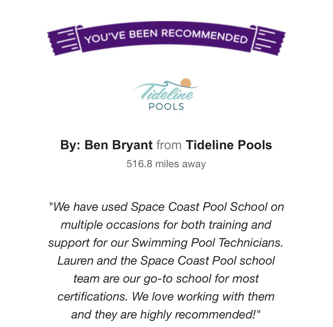Thank you for the Wonderful comment from Tideline Pools!!