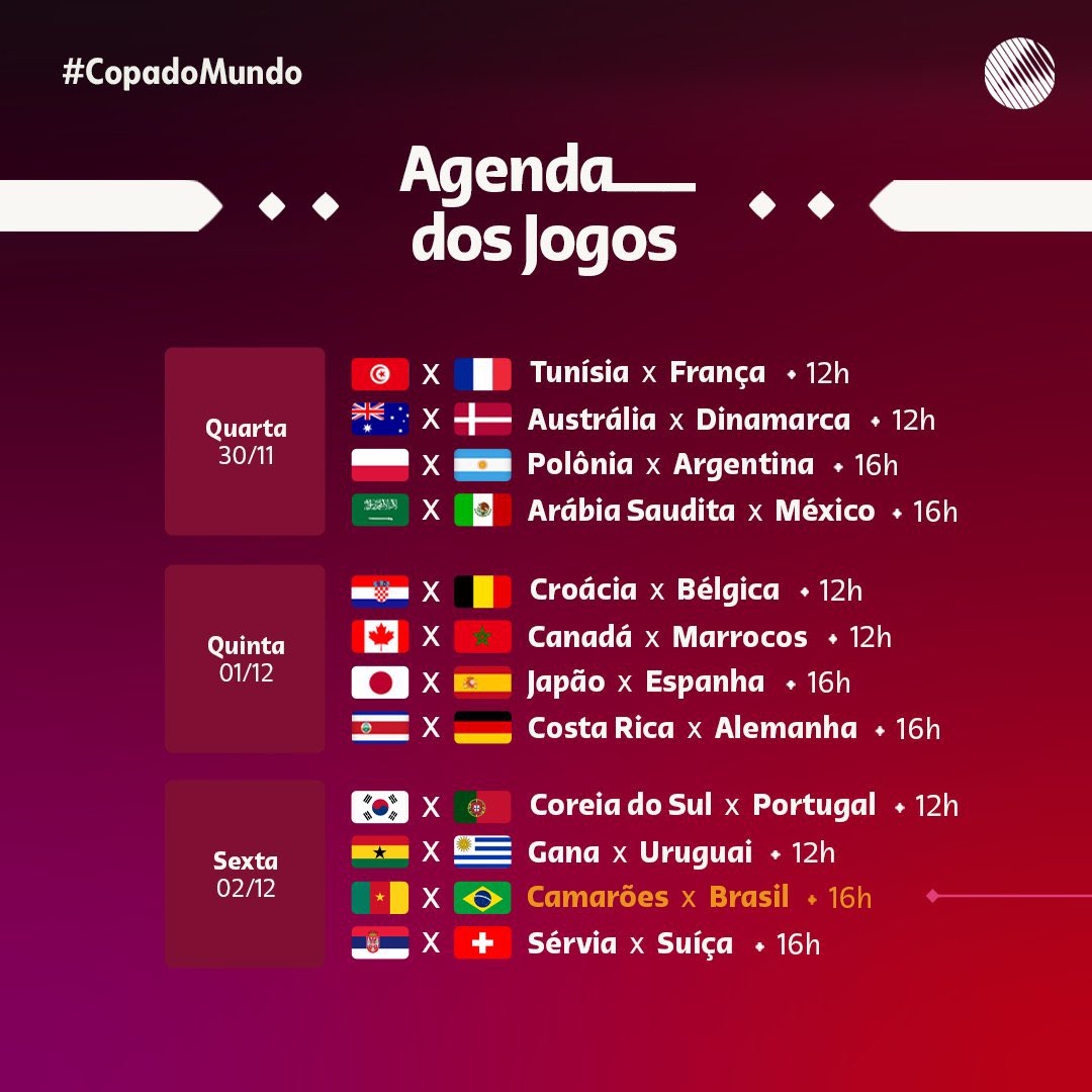 Jogos de hoje na Copa do Mundo: programação de 30/11 - Superesportes