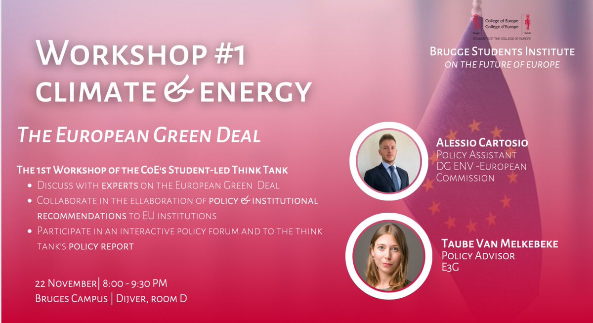 The Working Group of #Climate and #Energy of the @BSIFE_coe is ready to launch its first workshop. On Tuesday November 22, we will hear from our guest speakers what are the main challenges in the implementation plan of the #EuropeanGreenDeal. Very much looking forward to this!