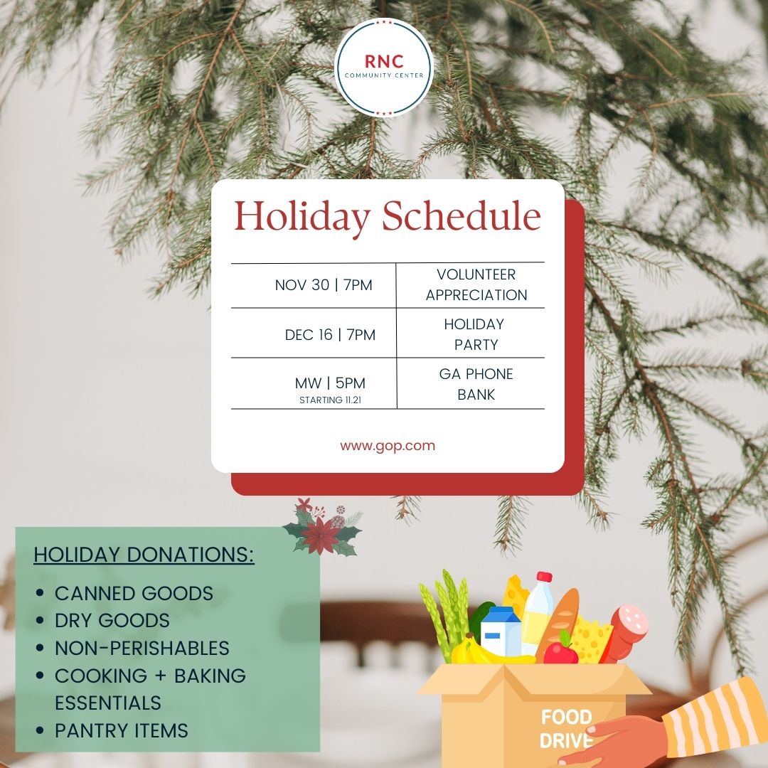 RNC_CT's tweet photo. Save the dates!🗓

Join us TOMORROW to help make calls for GA's Senate  Race and participate in our Holiday Food Drive! https://t.co/hxaYksYl0X