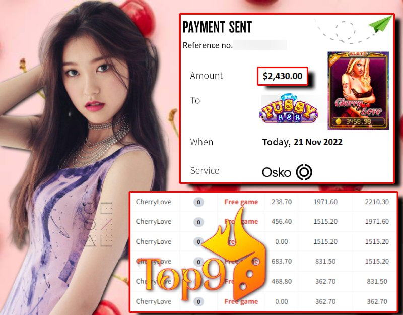 Top9Australia's tweet photo. ♠️ Top9 Australia Pokies ♠️ 
 ➹ 🥳 Congratulations To One Of Our Top9 Member Who Successfully Withdrawn Recently 😍

➽ Pussy888 Game ➽ CherryLove
➽ Deposit  :  200.00AUD
➽ Withdrawal : 2,430.00AUD

Contact  : 
Whatsapp : https://t.co/auPK2Wp7XE https://t.co/EmtDgLkj23