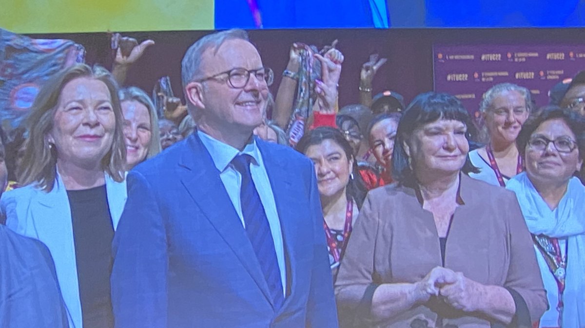 Raucous reception upon hearing @AlboMP commit to introducing into the parliament legislation to ratify convention #C190 to end violence and harassment at work. #ITUC2022 #ITUC22