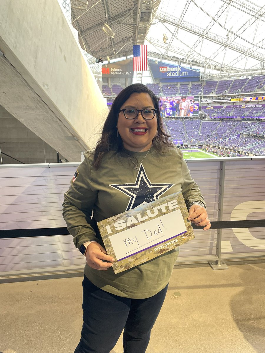 TheAshLo's tweet photo. I salute my dad! Retired US Army SSG Lopez.  #skolsalute @NFL @dallascowboys @Vikings https://t.co/IDGGFFAP1C
