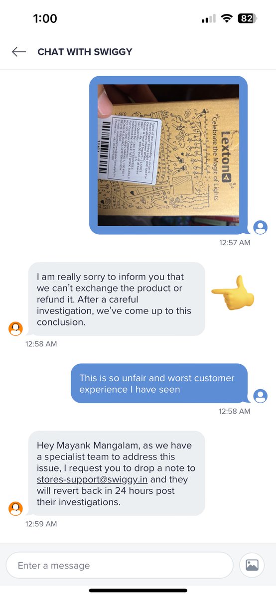 MayankMangalam's tweet photo. @SwiggyCares  @SwiggyInstamart @Swiggy If U can’t process &amp; resolve customer complaints then please declare so while placing order. This is the 4th incident in last 4 months &amp; outcome is same - “can’t resolve your issue, please contact stores-support@swiggy.in” who r as useless. https://t.co/yRUcgP6Lni
