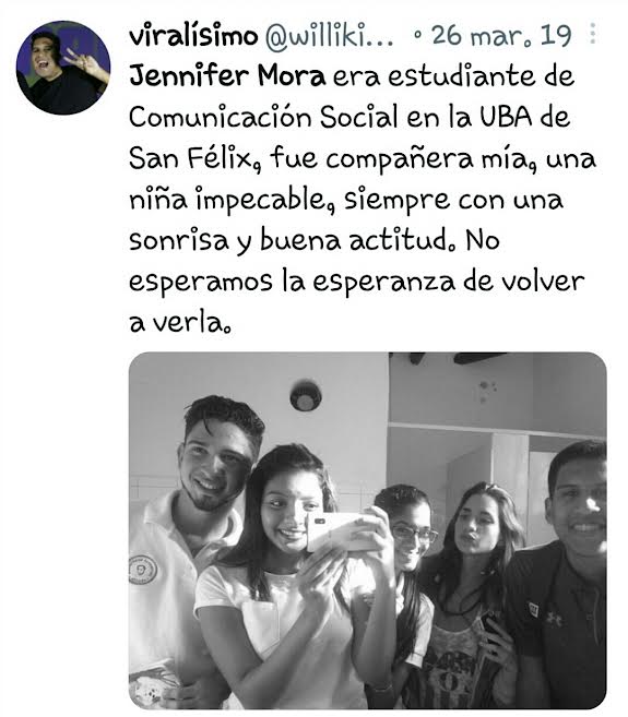 Basta de Revictimización, basta de impunidad, es exigencia de los movimientos feministas, de #SobrevivientesDeVbG y #FamiliaresDeVíctimas #Desaparecidas en Venezuela
#DóndeEstáJenniferMora
#BuscarlasHastaEncontrarlas
#DesaparecidasVzla
<a href="/florescilia/">Cilia Flores</a>
<a href="/NicolasMaduro/">Nicolás Maduro</a>
<a href="/DouglasRicoVzla/">Douglas Rico</a>