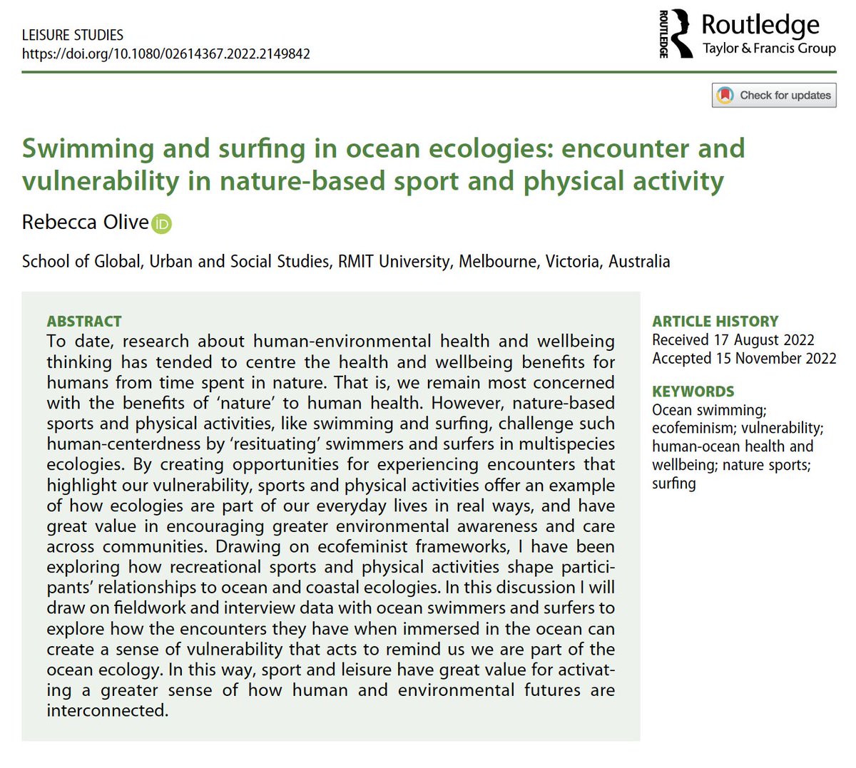 It's nice to start the week seeing a new piece of work out in the world!

This is about about how being in relation to sharks, pollution &amp; climates through sport highlights complexities in human-ocean health &amp; wellbeing and enduring human/nature binaries
tinyurl.com/rj8ys756