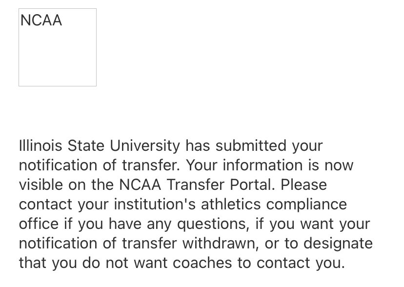 Thank you to everyone who has helped me get to this point in my college career. I am thankful for the time I spent at Illinois State University. I have officially entered the transfer portal to complete my education and continue my collegiate career!
