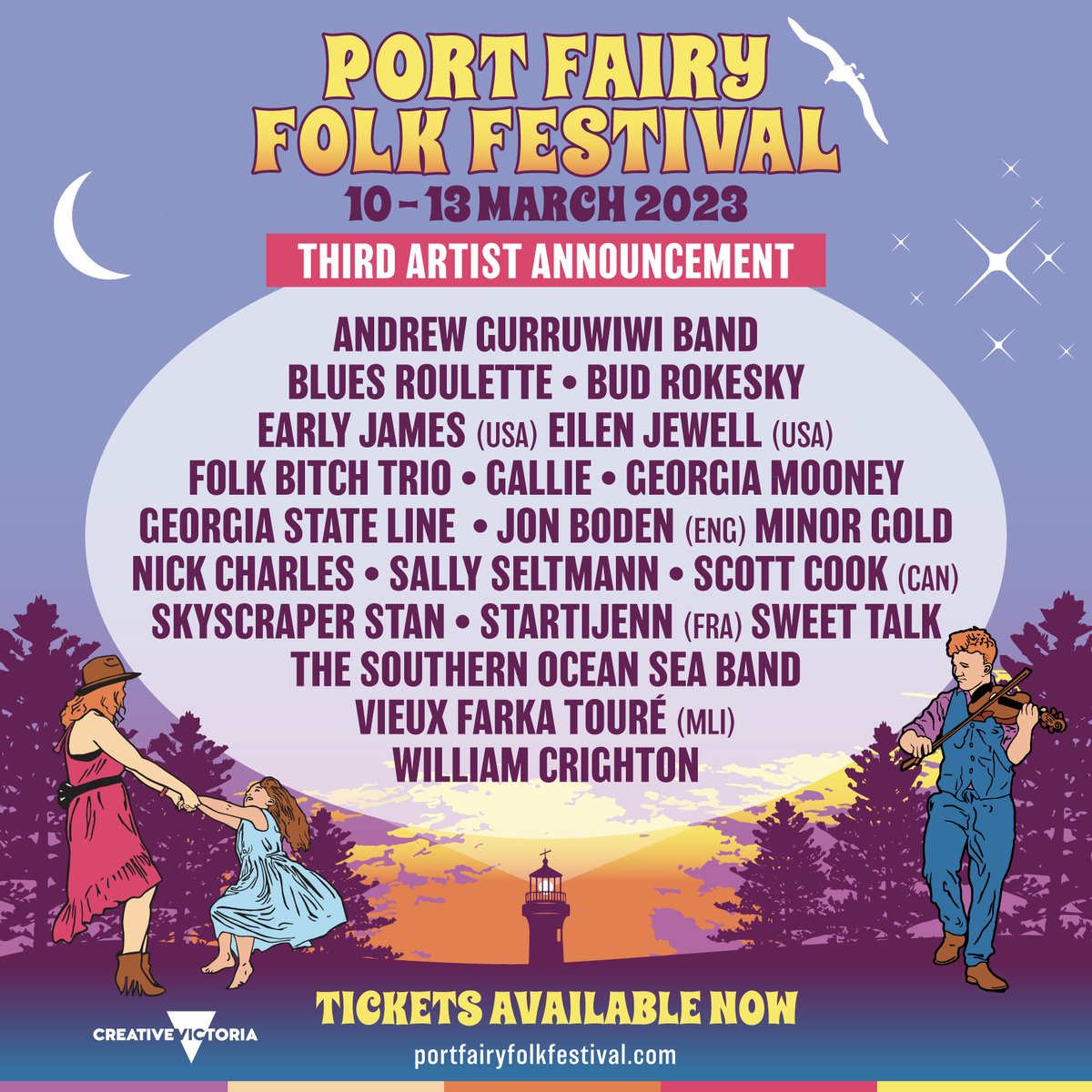 Announcing our third artist line-up! Tix available now. Port Fairy Folk Festival is proudly supported by the Victorian Government through @Creative_Vic