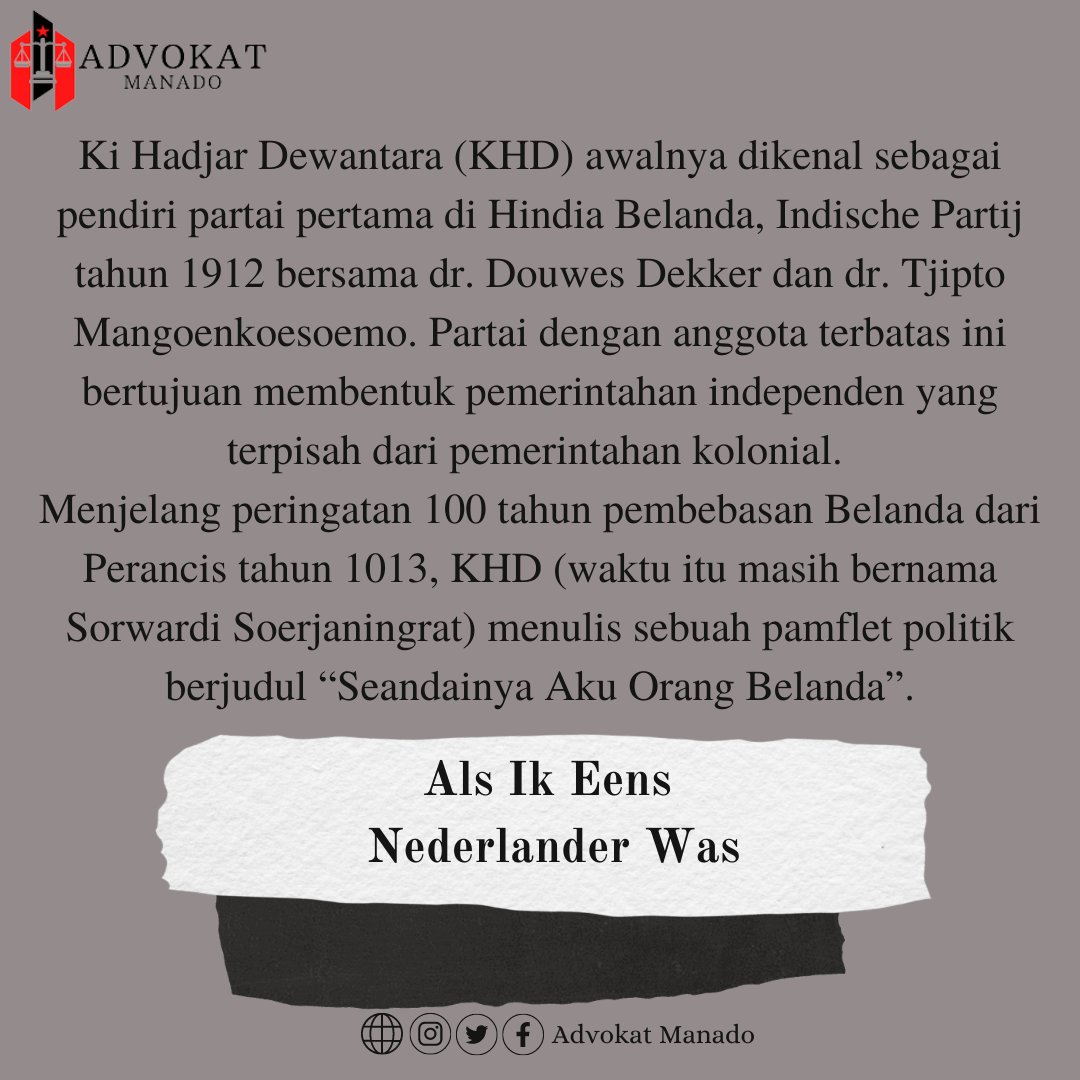 AdvokatManado's tweet photo. Dituduh MenyebarKebencian, Ki Hadjar Dewantara Ditangkap
#KiHadjarDewantara #UjaranKebencian #MenyebarkanKebencian #UUITE #PencemaranNamaBaik #PasalKaret #PasalKaretUUITE #KUHP #rkuhp #rkuhpngawur #humanrights #HAM #Demokrasi #Hakberekspresi #hakberpendapat #AdvokatManado #Law https://t.co/zseY5XhWI8