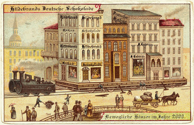 wikivictorian's tweet photo. Postcards produced by Hildebrands (a leading German chocolate company of the time) in the 1900s about how life would be in 2000. (1/2) https://t.co/oqpx2RJNGu