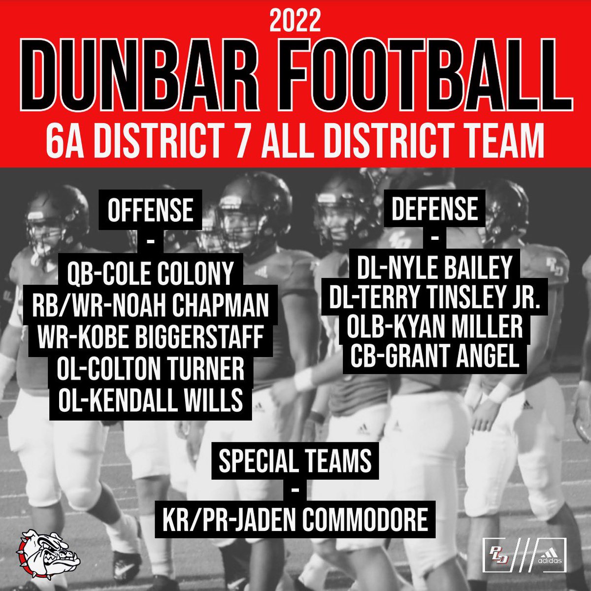 Congratulations to the following Bulldogs for making 6A District 7 All-District Team