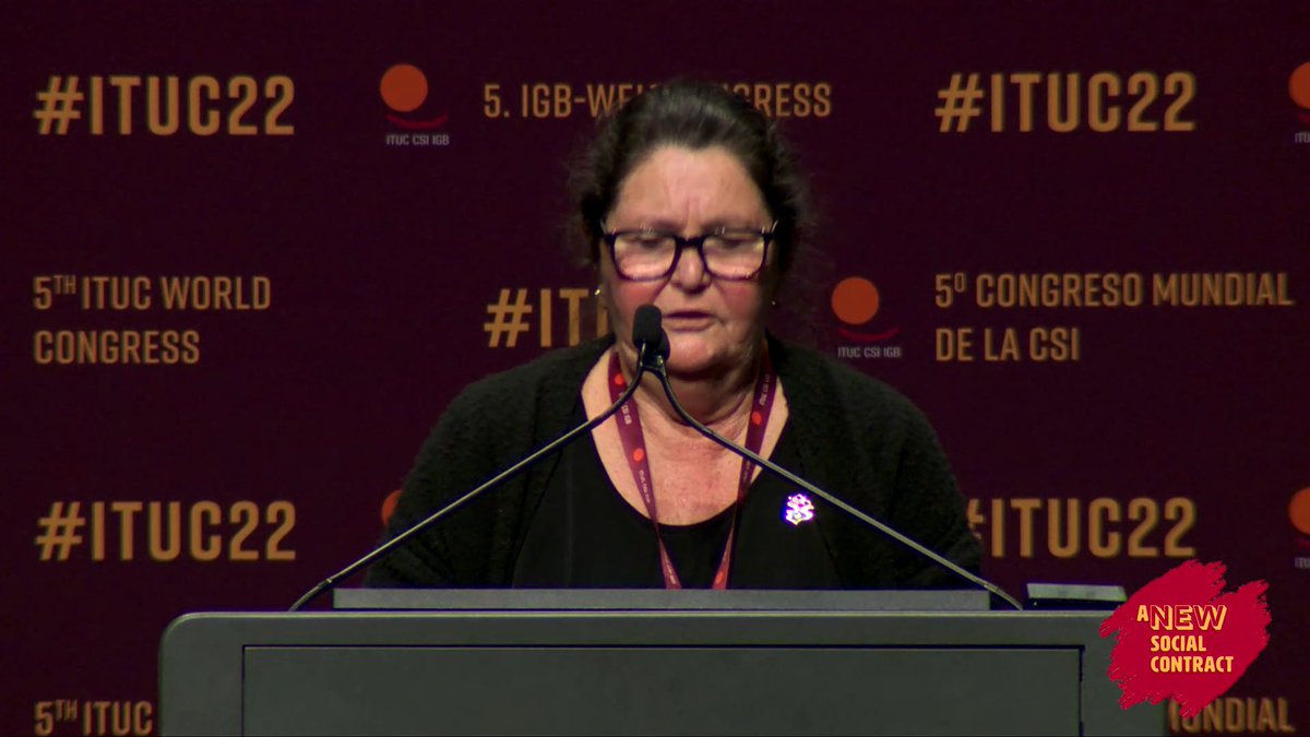 Joanne Kerr, ACTU #Australia, urged the #ITUC22 to ensure that there are structures for indigenous peoples. "When we are talking about climate change, include us, indigenous peoples. Any discussions about us must include us."
