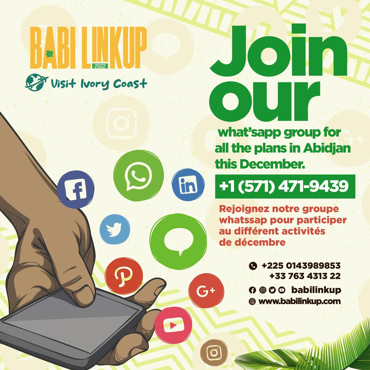 Rejoignez nôtre groupe WhatsApp pour participer à toutes nos activités ce Décembre a Abidjan Cliquez sur le lien 👇🏿👇🏿👇🏿

chat.whatsapp.com/CwSp883cB8ZJCk…

 #babilinkup2022 #blupfamily #visitivorycoast