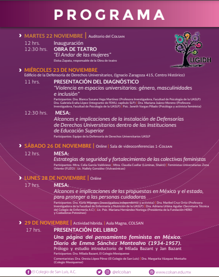 FEMUAC's tweet photo. La Federación Mexicana de Universitarias invita: 

"XVI Jornadas Académicas y Formativas: NUEVOS DESAFÍOS PARA PREVENIR VIOLENCIAS Y PARA RECONOCER LOS CUIDADOS COMO UN BIEN COMÚN" #25N

📅 22-29 NOVIEMBRE, 2022

https: //laboratoriogenero.colsan.edu.mx https://t.co/afLeifmnmr