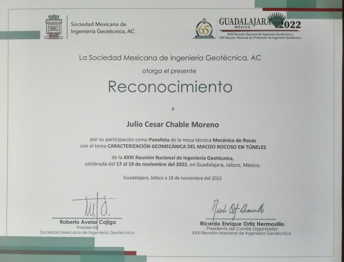 XXXI Reunión Nacional de Ingeniería Geotécnica (RNIG), Sociedad Mexicana de Ingeniería Geotécnica (SMIG), Guadalajara, Jal. Mex.