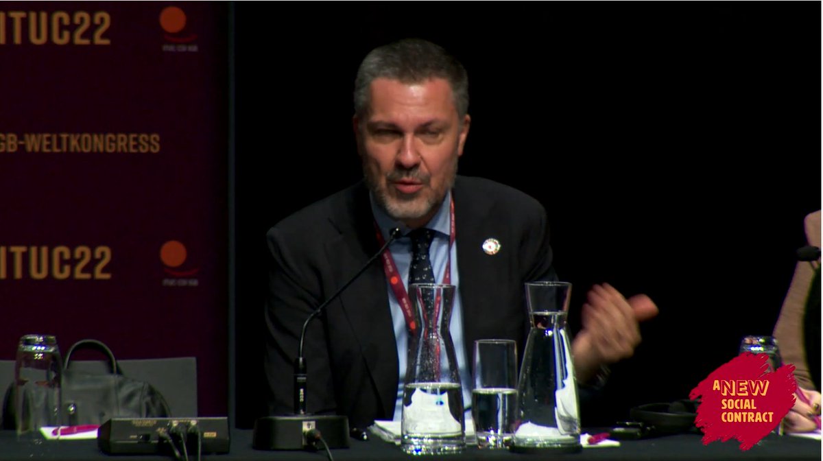 🗣️“A #JustTransition will only work if it’s fair and inclusive” <a href="/VisentiniLuca/">Luca Visentini</a> 

#ClimateJT22 #ITUC22