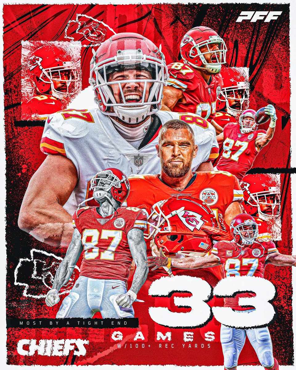 PFF's tweet photo. Is Travis Kelce the best TE in NFL history? https://t.co/zEeZtmAZDx