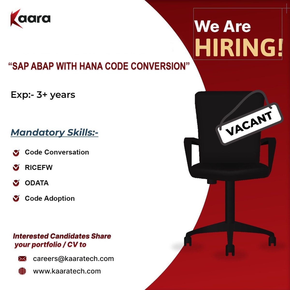 #kaara We Are Looking for a 'SAP ABAP WITH HANA CODE CONVERSION'

Exp:- 3+ Years

Interested Candidates Share your portfolio / CV to careers@kaaratech.com

Learn More:- kaaratech.com

#kaaratech #sap #hana #abap #codeconversion #itjobs #itjobsearch #technicaljobs