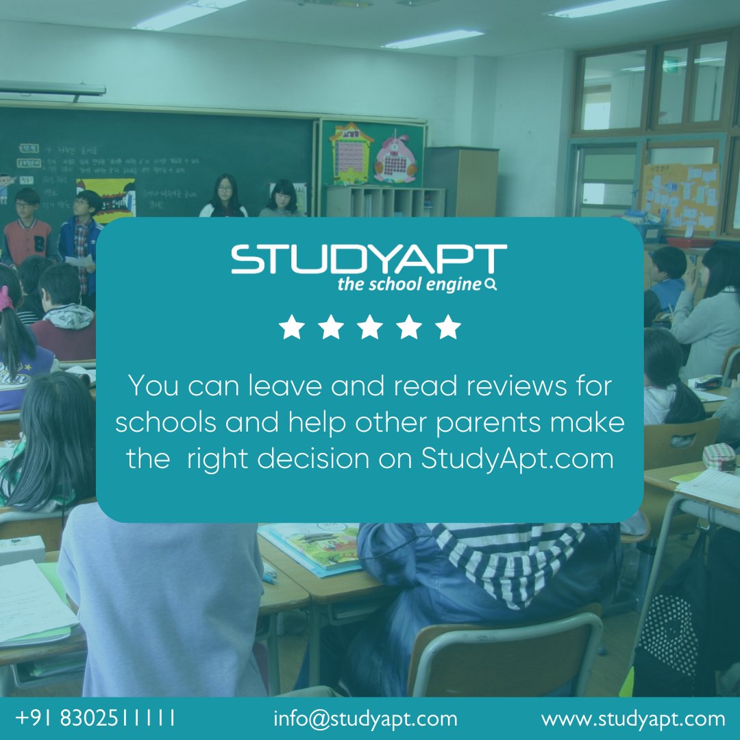 studyapt's tweet photo. Write a review of your school and help other parents make the right call. Simply visit a school's page on https://t.co/p19e5A6FYq and leave your review.

#StudyApt #School #searchengine #Edtech #Education #highschool #indianeducation #review https://t.co/tROXMkYdvO