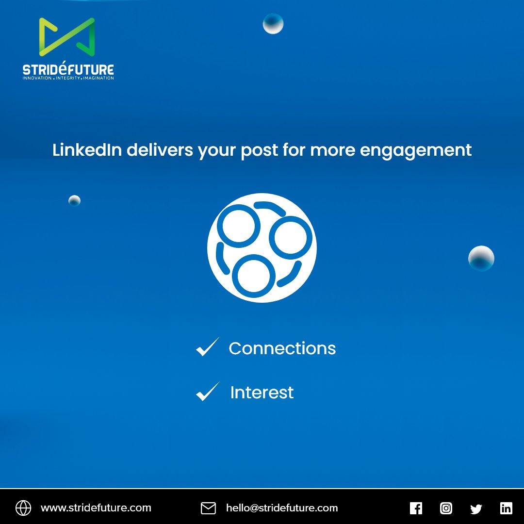StridefutureT's tweet photo. LinkedIn was initially introduced for career development and professional networking, however, since then LinkedIn has come a long way!  

Here’s how the LinkedIn algorithm functions to support your marketing objectives 👇 

#linkedinalgorithm  #stridefuture #strideservices https://t.co/fjCOk4K2WM