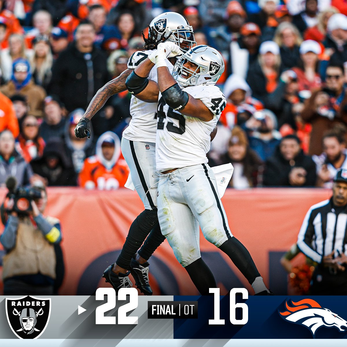 NFL's tweet photo. FINAL: Davante Adams' OT TD gives the @Raiders the win! #LVvsDEN https://t.co/f8SwBjDAgj