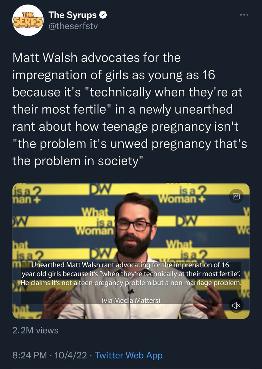 I honestly dont know if you can find a public figure who has on the record run cover for pedophilia more than matt walsh