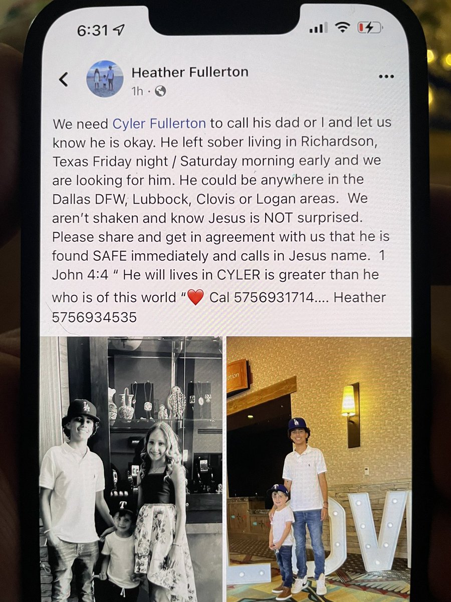 Have not heard from our son Cyler since Friday night. If anyone has any information please let us know. He is 17 and was last in Richardson, TX. Want to make sure he is ok.