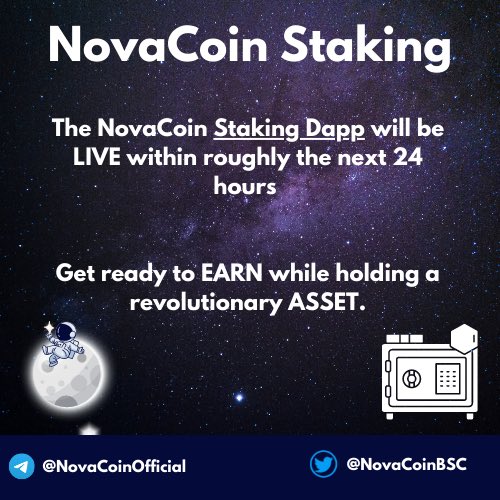 NovaCoinBSC's tweet photo. EARN &amp; HODL ; Our Staking Dapp will be LIVE within the next 24 hours https://t.co/ROhGeb1aRn
