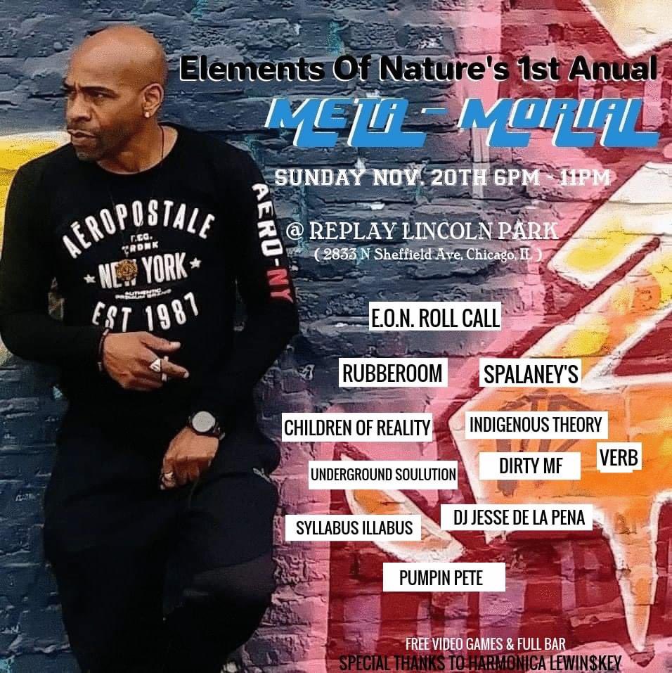 jessedelapena's tweet photo. Tonight! Sunday 11.20.22 we are celebrating the life of MetaMo (Brian Hines) of Rubberoom @ Replay Lincoln Park (6-11pm) 2833 N. Sheffield
#MetaMorial #MetaMo #Rubberoom #ChicagoHipHop #BlueGroove #ElementsOfNature https://t.co/PSeWvXEPLZ
