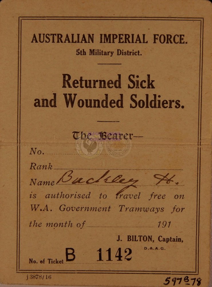 WamdlP's tweet photo. Pte Harold Buckley

After purchasing the tramway in 1913 to be a public asset, in 1915 the WA government announced free travel on the trams for returned wounded soldiers.

https://t.co/OYcZdQcYvE https://t.co/dG0jf22Rpu